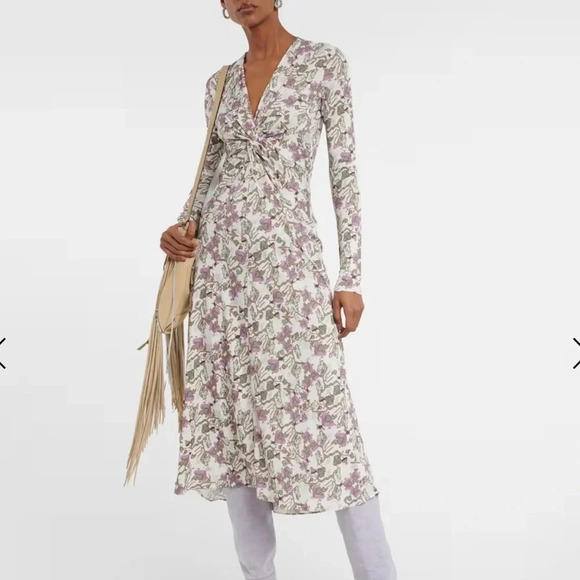 Isabel Marant Janevea Long Sleeve Floral Midi Dress White Lavender Botanical NWT - Picture 1 of 11